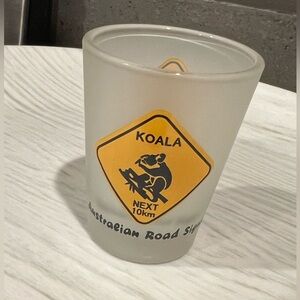 Australian road sign frosted shot glass. Purchased in Bixby Australia, 🐨koala 🐨
